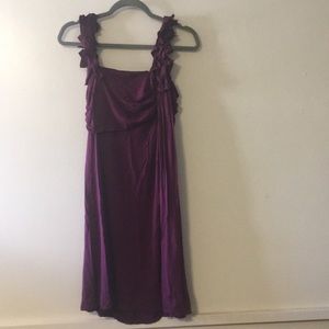 plum dress with fun sleeve and drape detail